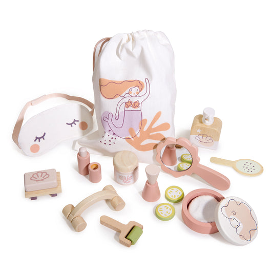 Spa retreat wooden playset for kids with accessories by Froglet Toys