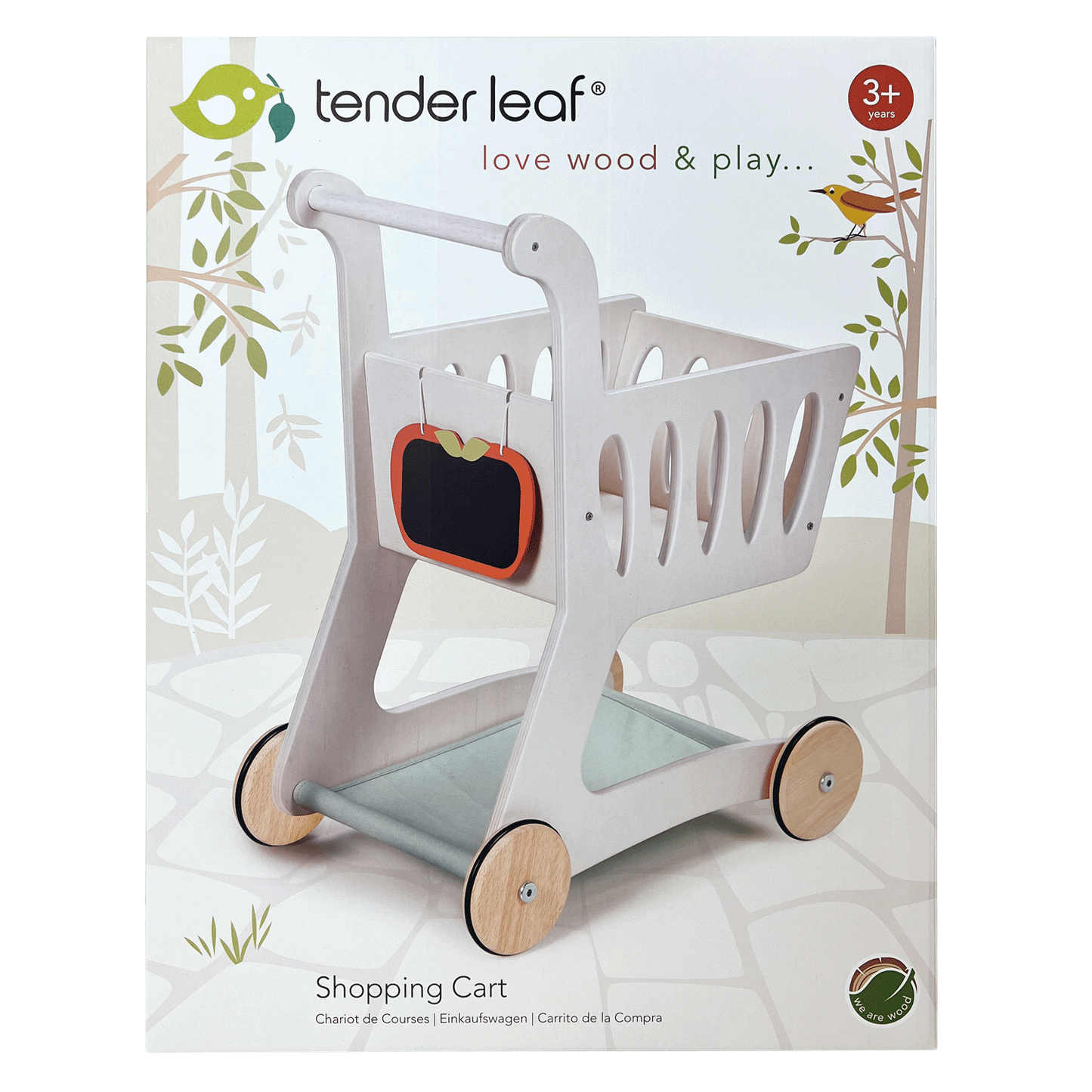Wooden shopping cart toy for for kids by Froglet Toys