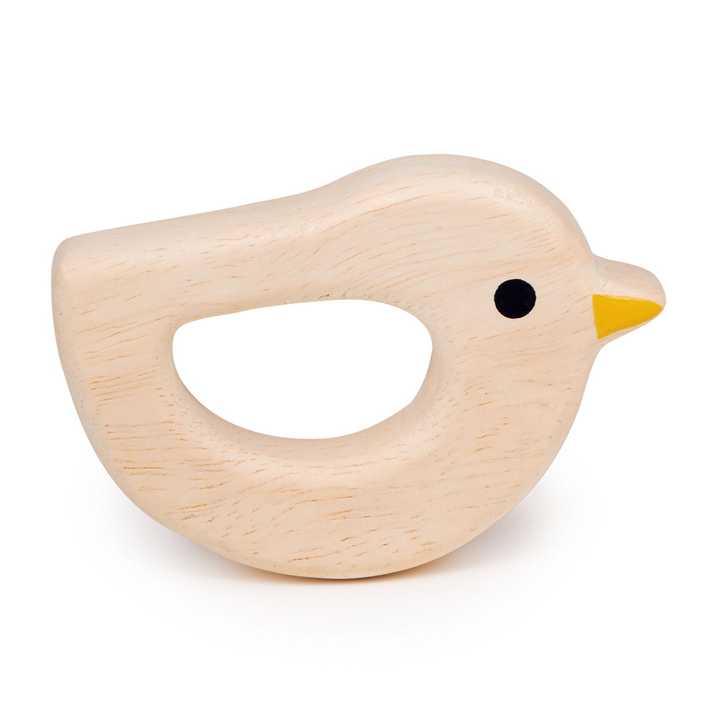 Wooden teether for a baby in the shape of a bird 