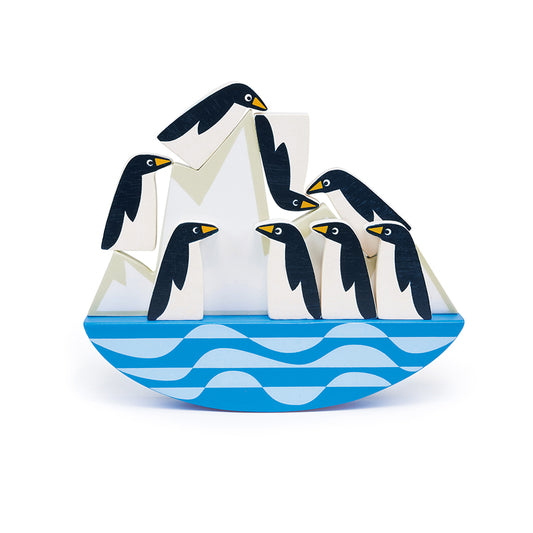 Wooden toy penguin stacking game.