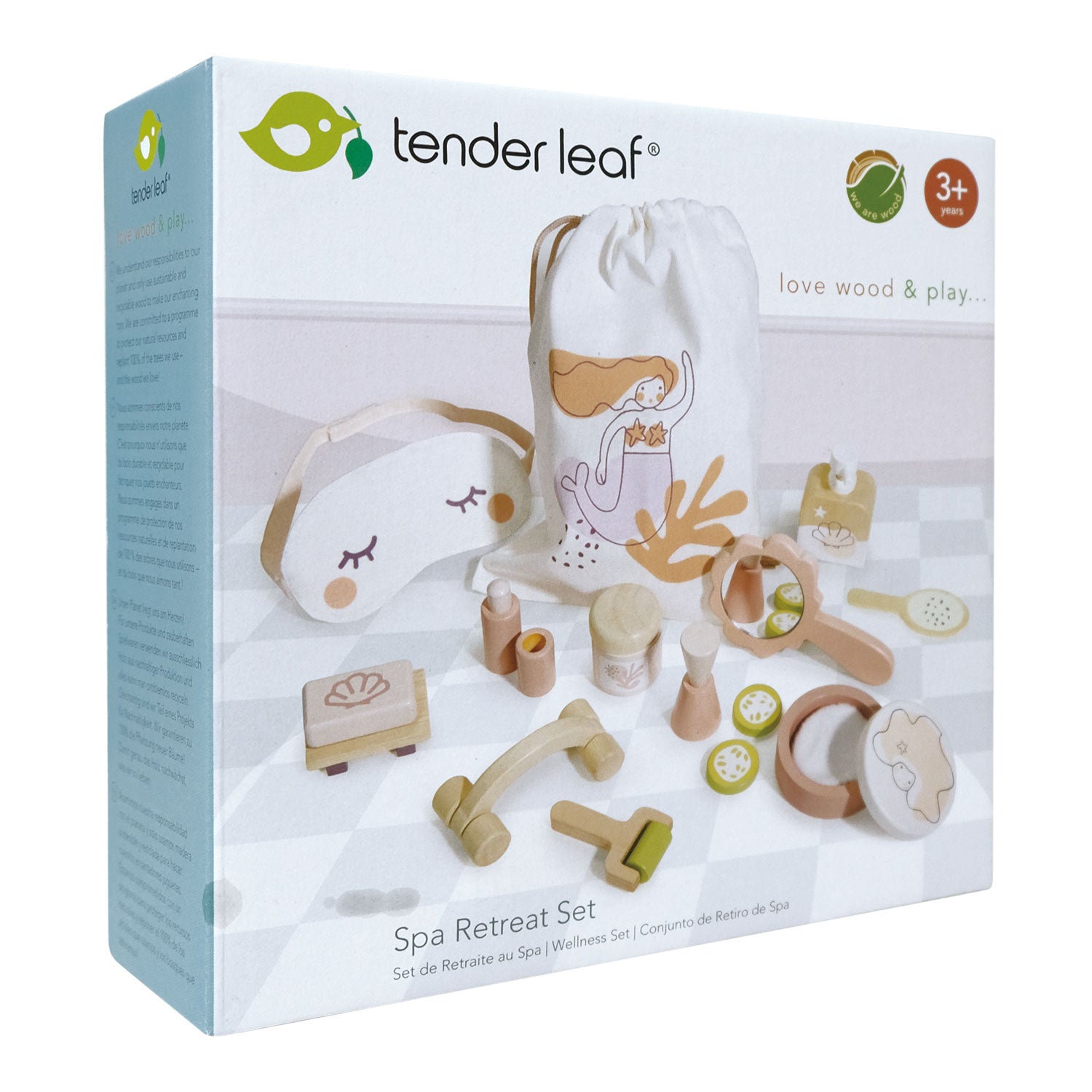 Spa retreat wooden playset for kids with accessories by Froglet Toys
