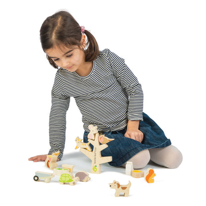 Stacking garden friends toy set with wooden animal pieces by Froglet Toys
