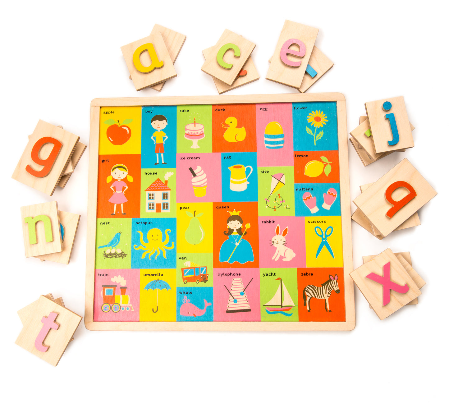 Colorful alphabet picture cards for early learning - Froglet Toys
