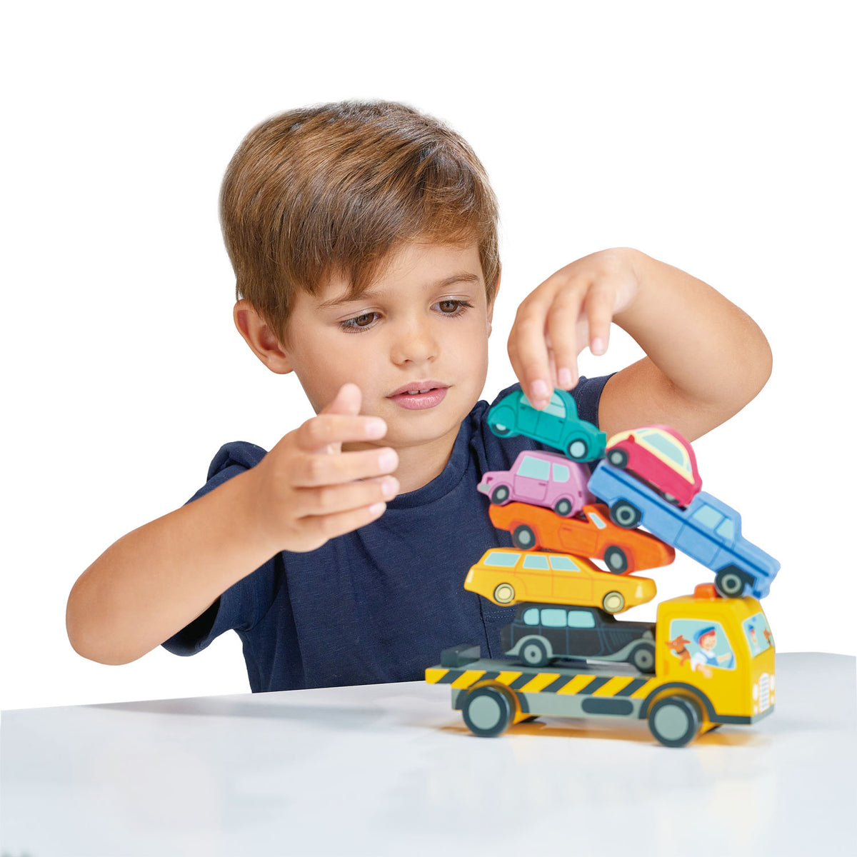 Stacking cars wooden toy set for imaginative play, from Froglet Toys
