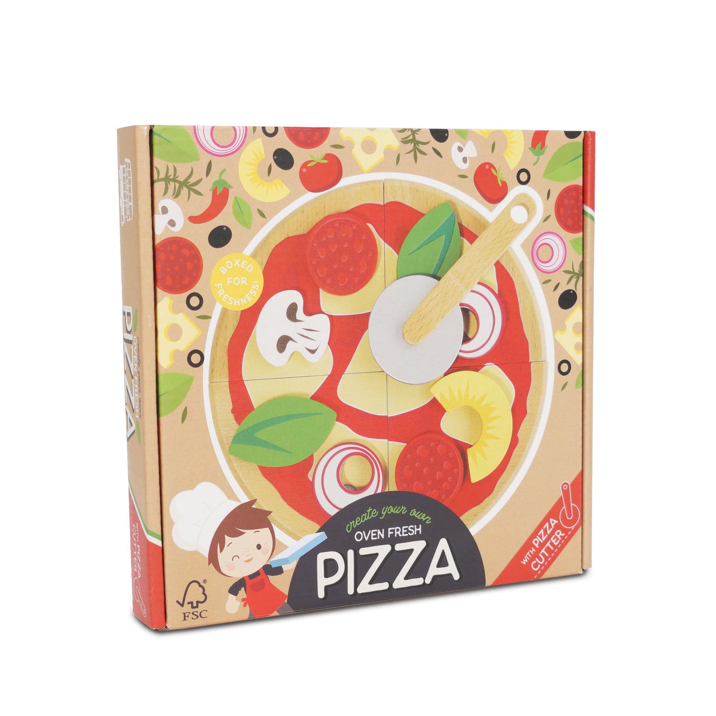 Pizza and Toppings with Slice Cutter