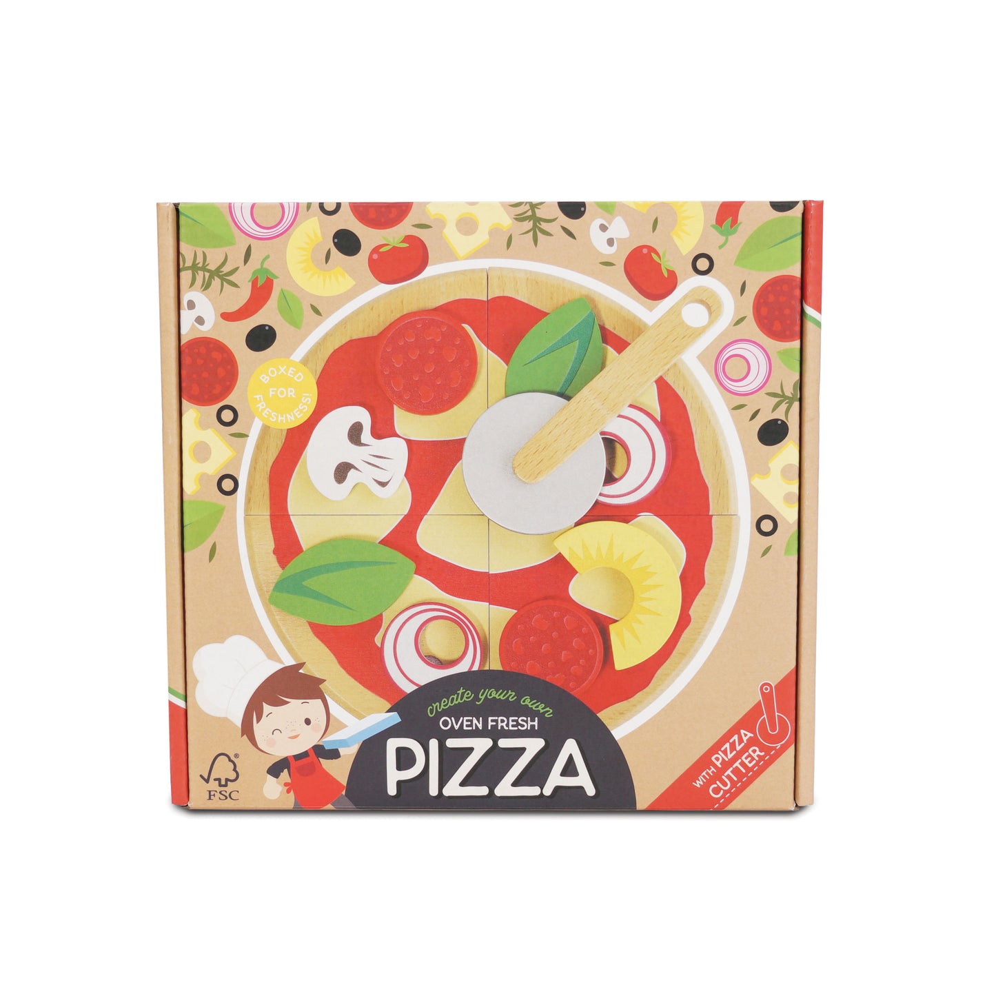 Pizza and Toppings with Slice Cutter