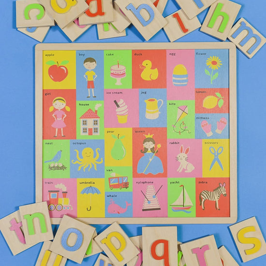 Colorful alphabet picture cards for early learning - Froglet Toys

