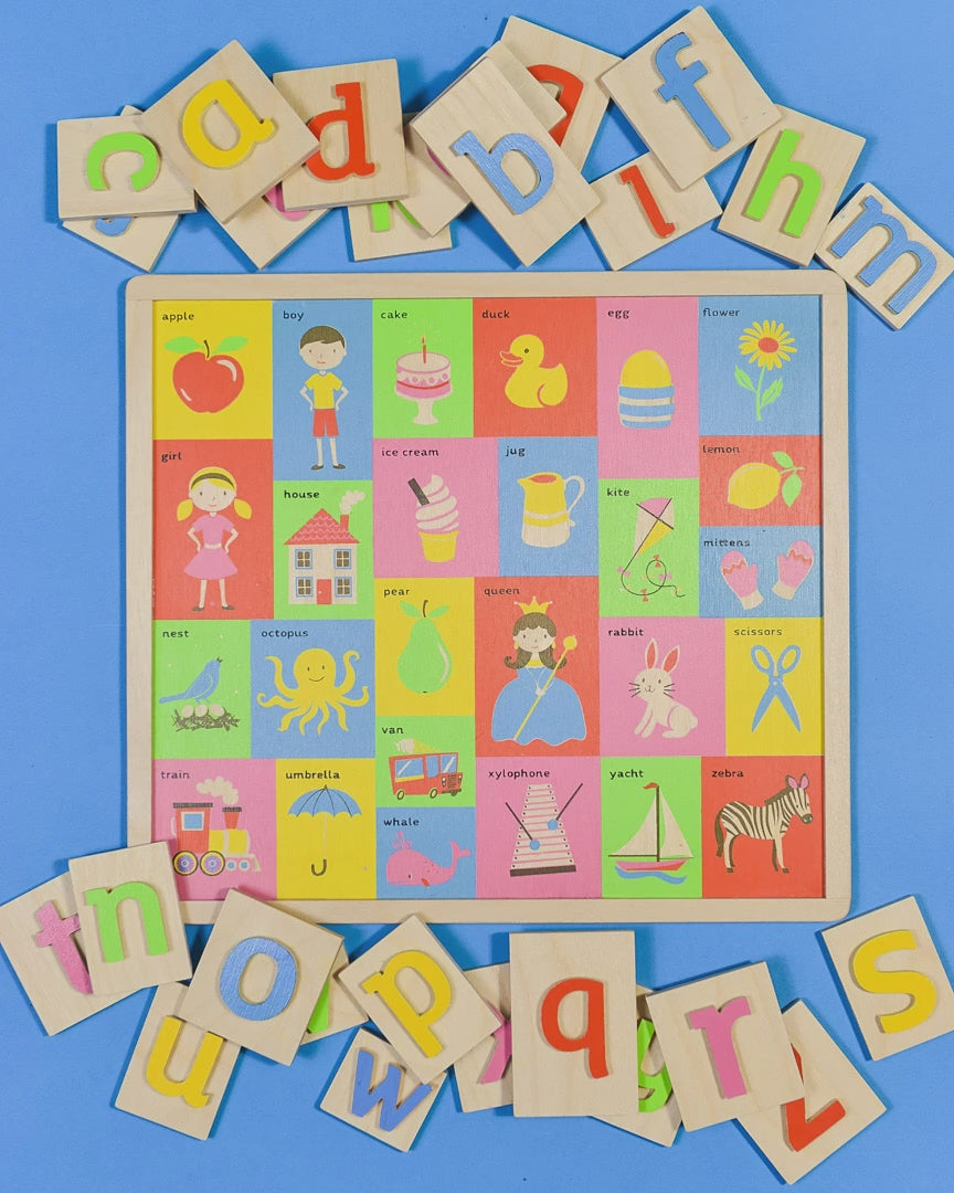 Colorful alphabet picture cards for early learning - Froglet Toys
