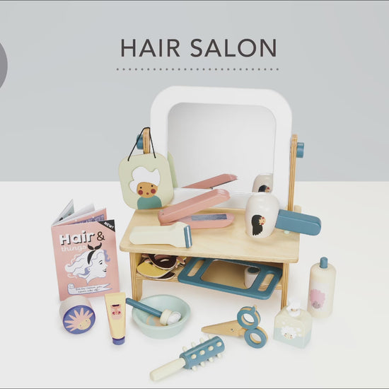 Video about wooden pretend play hair salon.