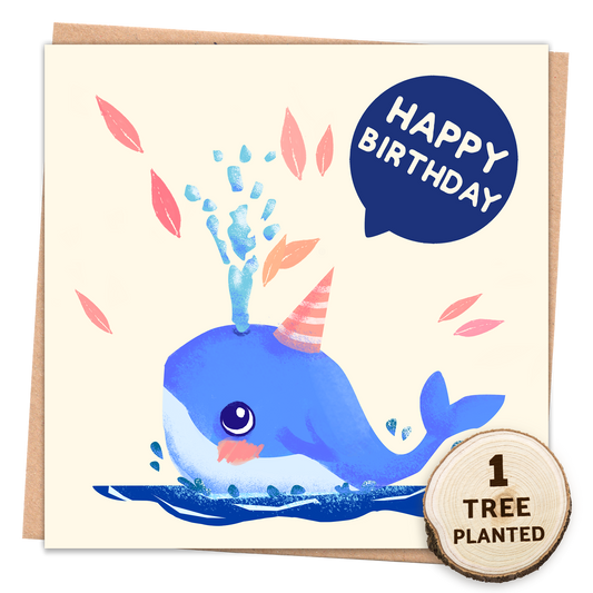 Happy Birthday Whale Card - Eco-Friendly with Seed Token