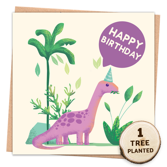 Happy Birthday Dinosaur Card - Eco-Friendly with Seed Token