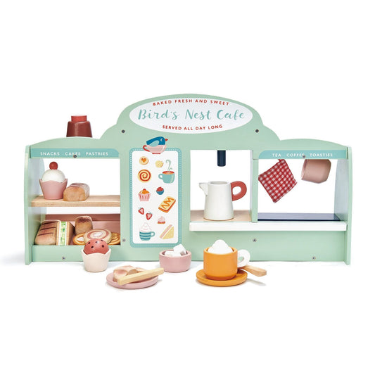 Wooden toy cafe playset back view 