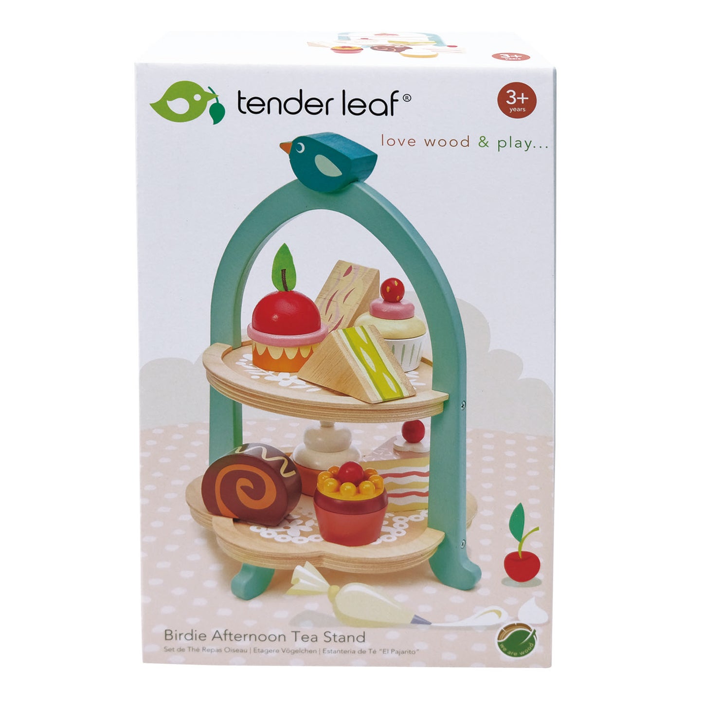 Box containing wooden toy afternoon tea set 