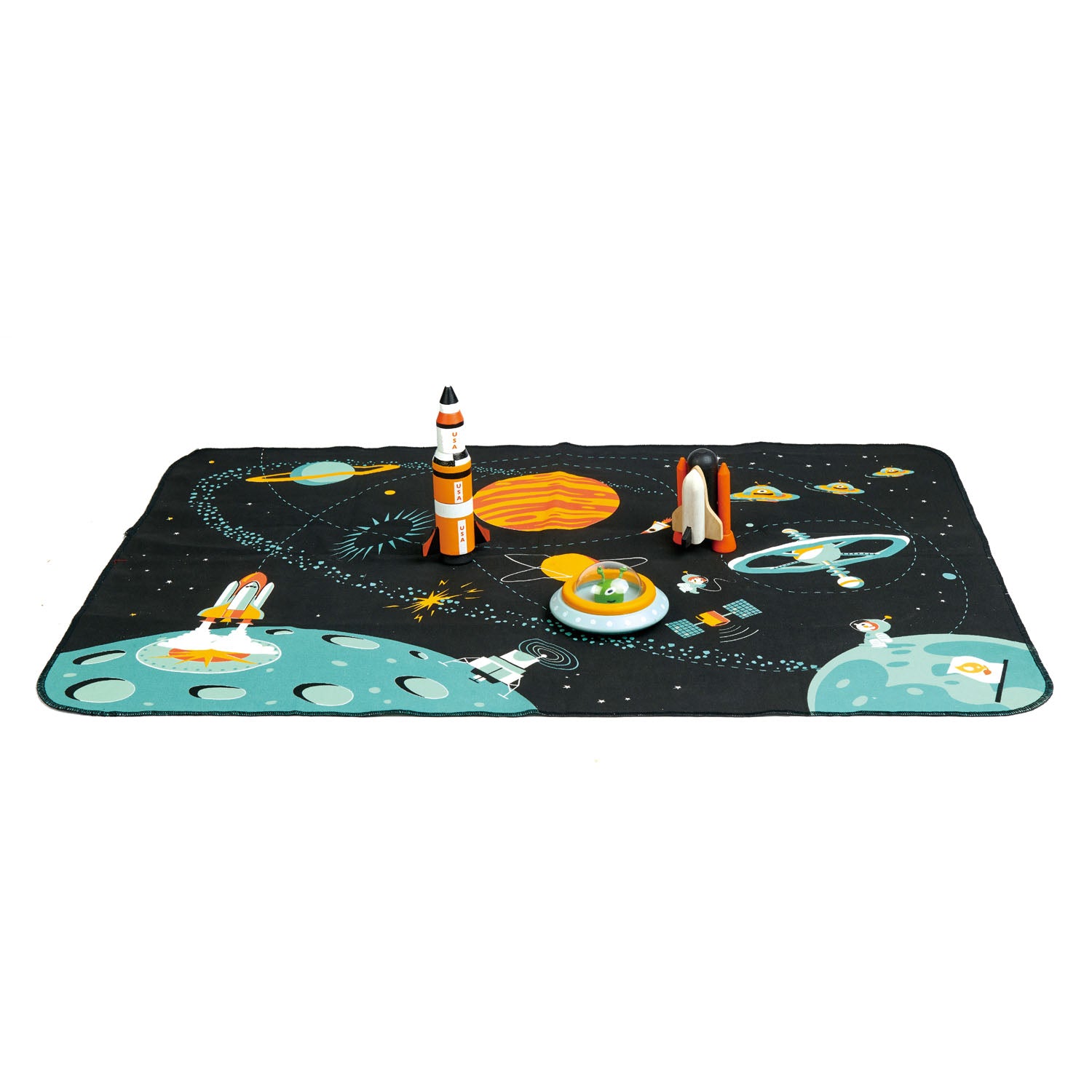 Space adventure play mat for imaginative and educational play, from Froglet Toys
