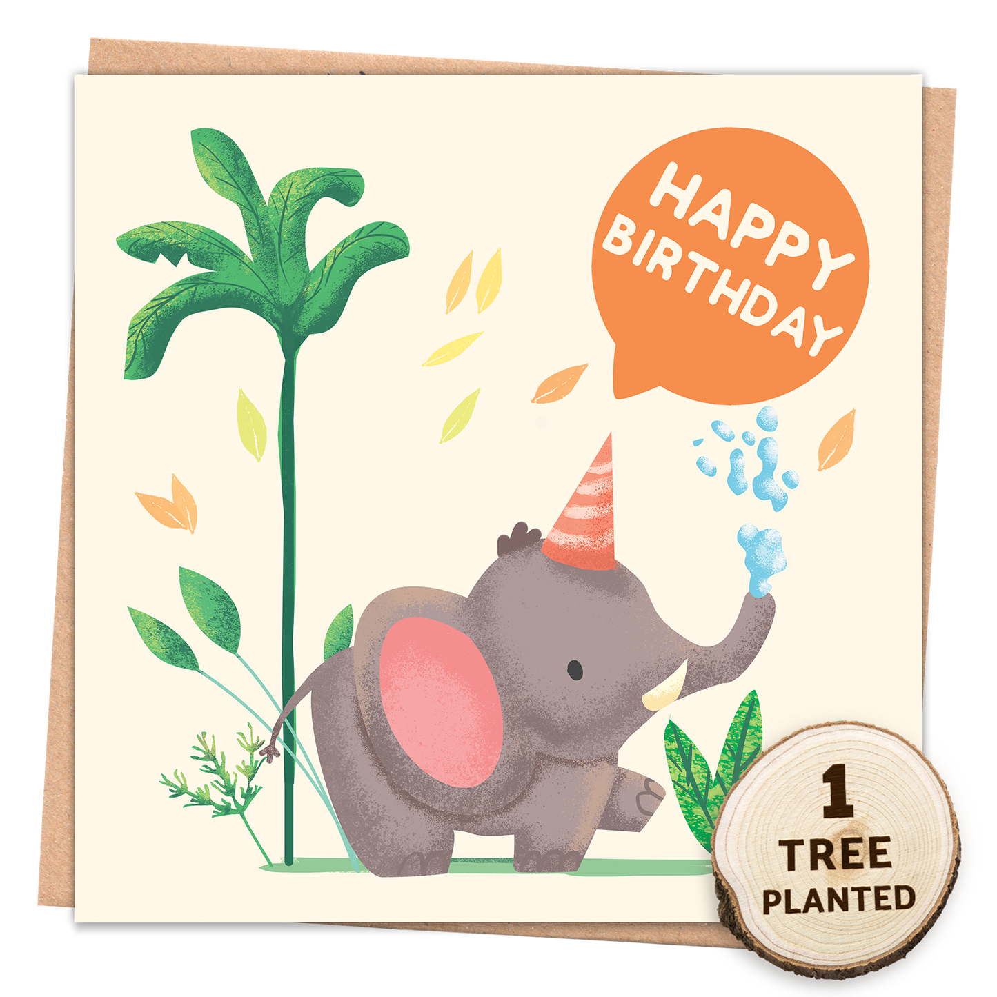 Happy Birthday Elephant Card - Eco-Friendly with Seed Token